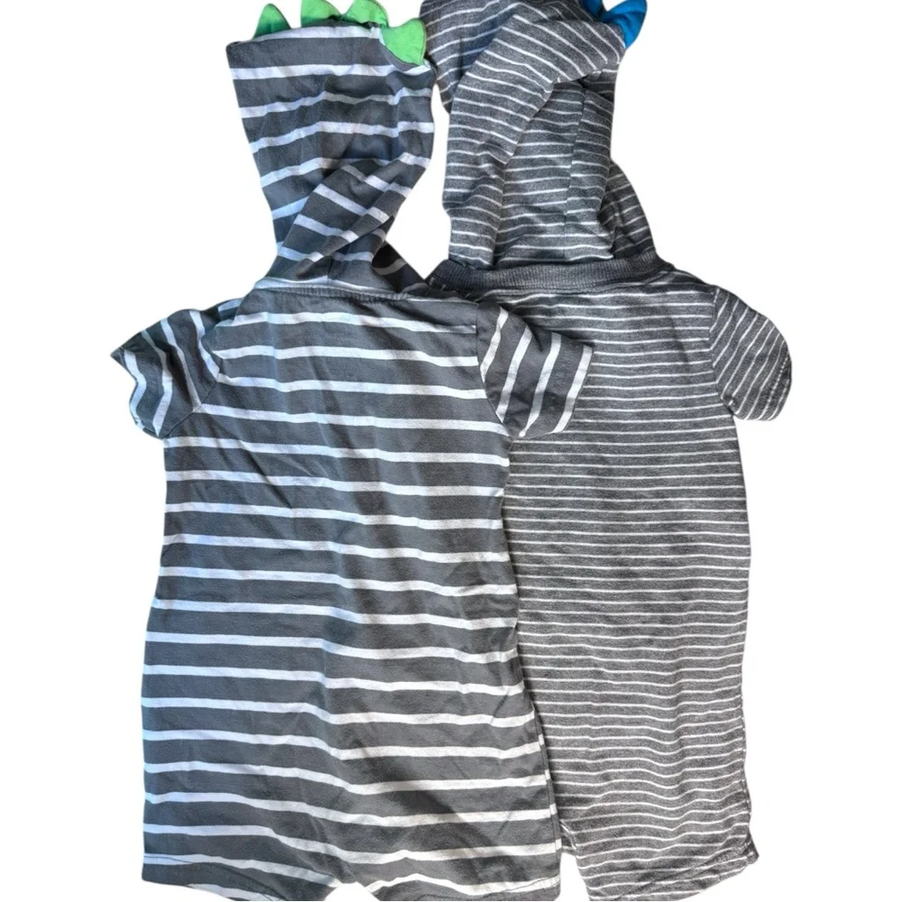 Summer Outfit Lot Short Sleeve Outfits Hooded Gray Soft Cotton Dinosaur